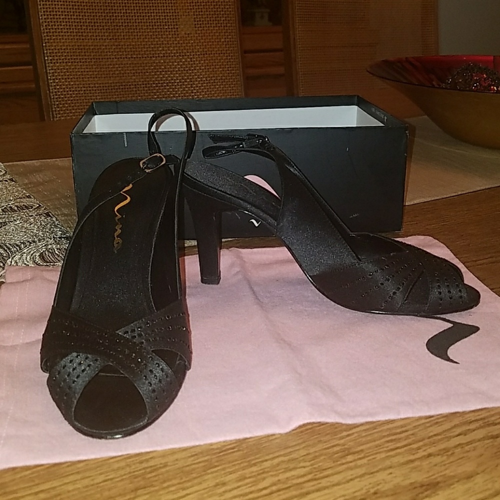 Nina Black Peep Toe Heels